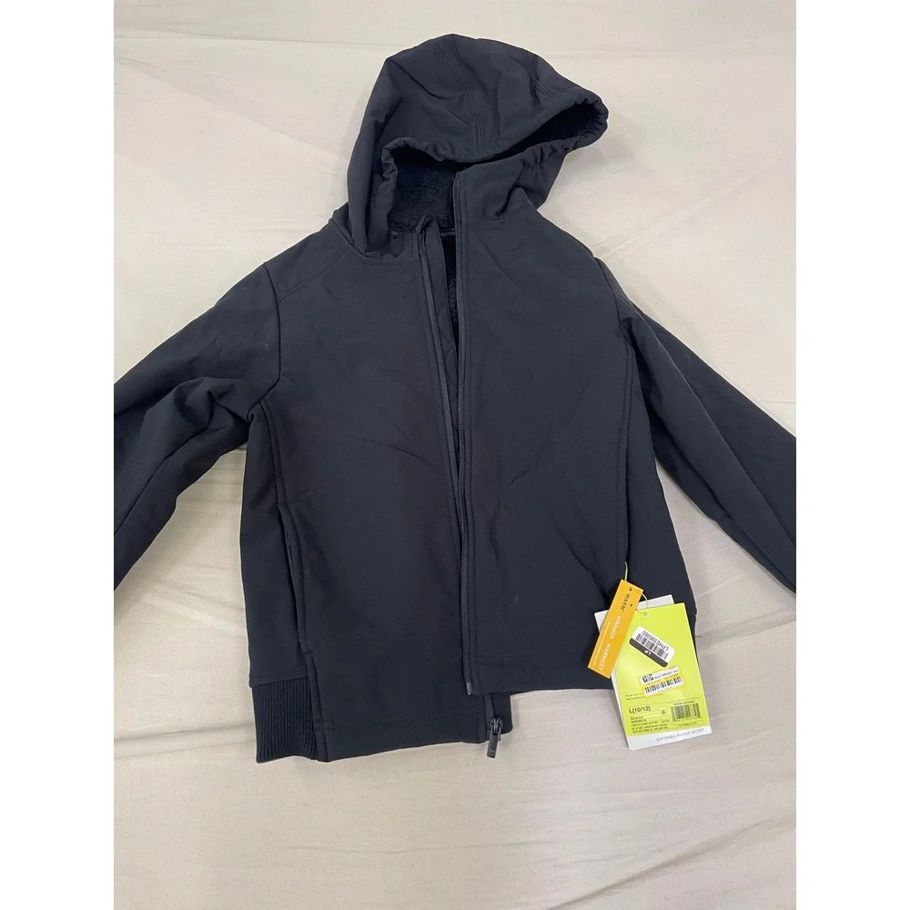 All in Motion Boys Softshell Fleece Jacket Black Hooded Water Resistant L 10/12